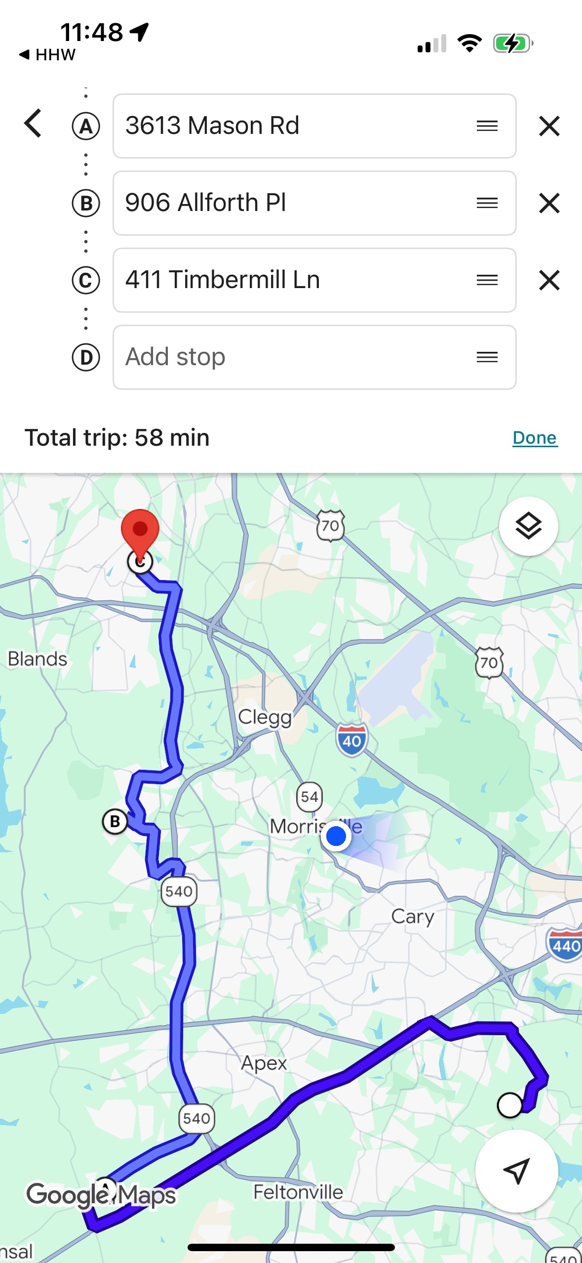 One tap routing via Google Maps